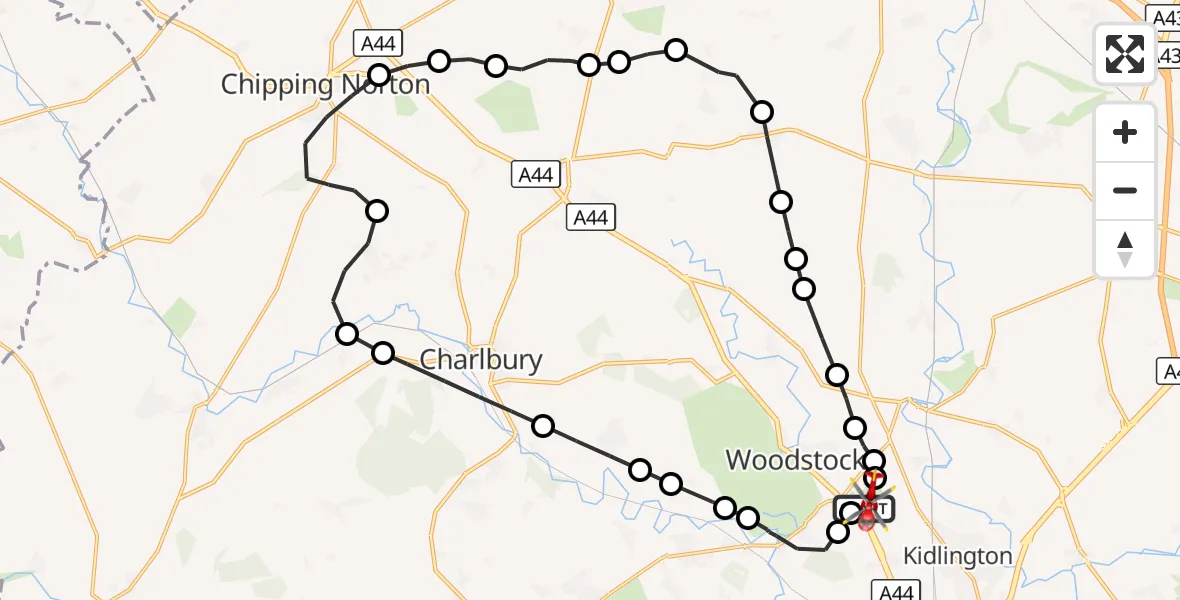 Flight route Air Ambulance Helicopter London Oxford Airport - London Oxford Airport, 24 September 2026, 13:23