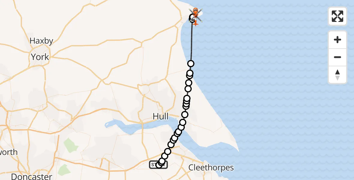 Flight route Coastguard Helicopter Humberside Airport - Flamborough, 24 September 2026, 13:26