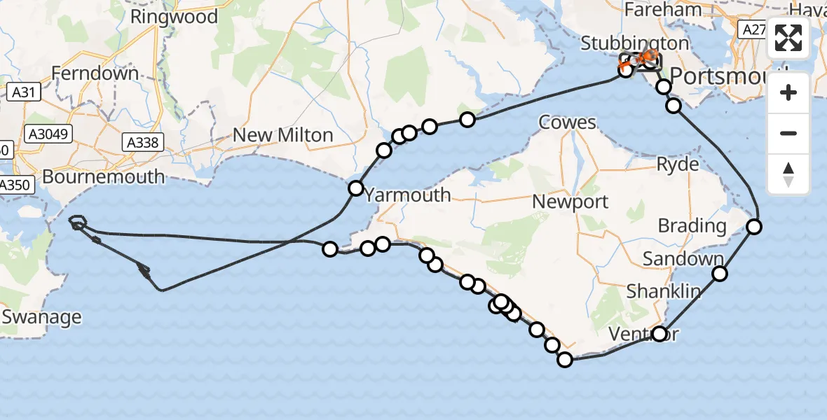 Flight route Coastguard Helicopter Solent Airport - Solent Airport, 24 September 2026, 13:36