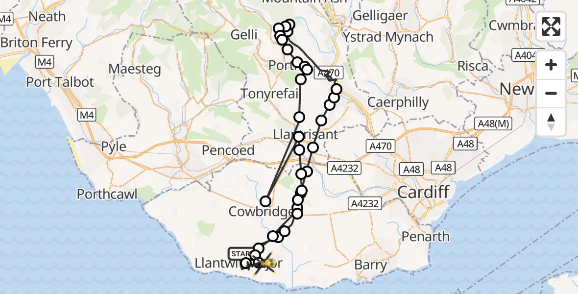 Flight route Police Helicopter Llantwit Major - MOD St Athan, 24 September 2026, 13:37