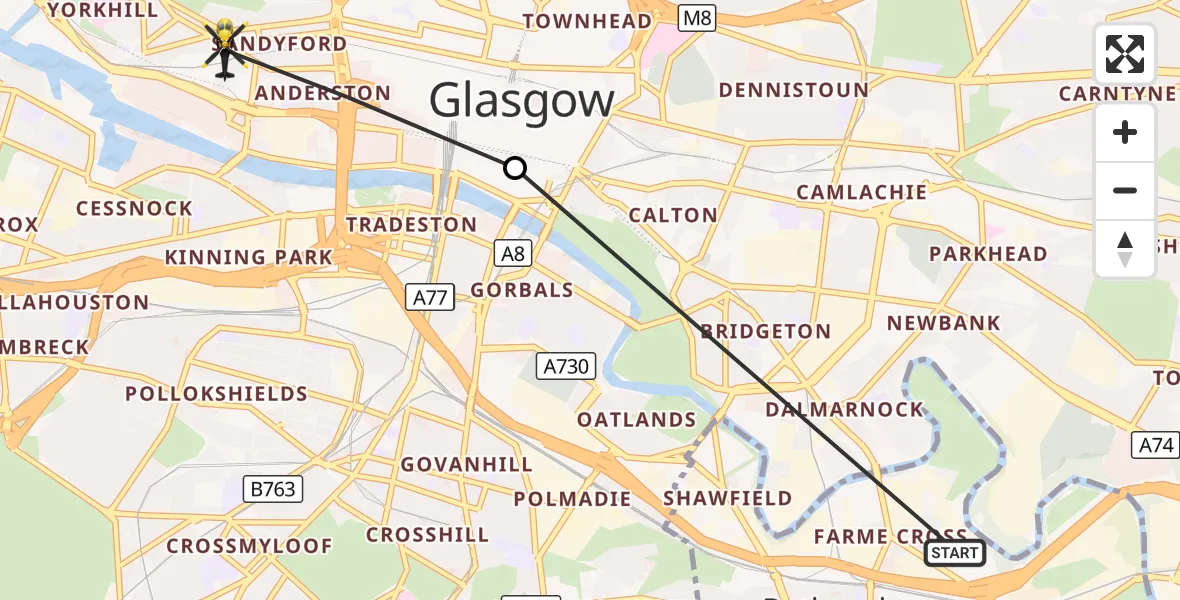 Flight route Police Helicopter Rutherglen - Glasgow, 24 September 2026, 13:43