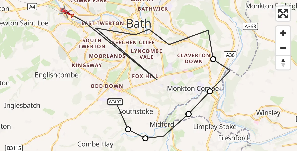 Flight route Air Ambulance Helicopter Bath - Bath, 24 September 2026, 13:45