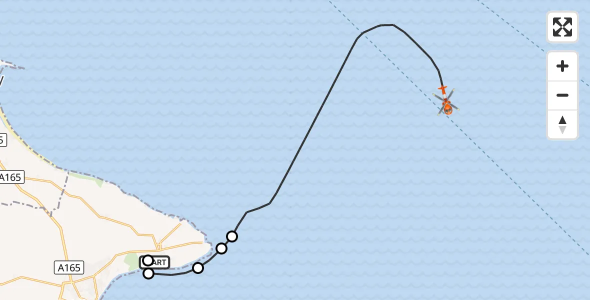 Flight route Coastguard Helicopter Flamborough - North Sea, 24 September 2026, 13:46