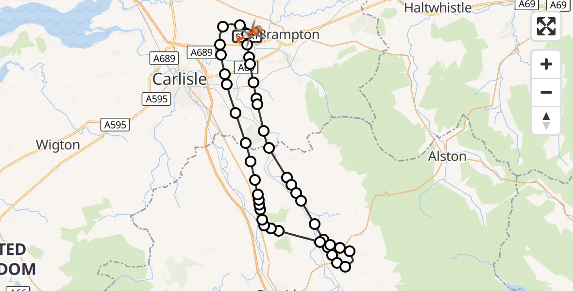 Flight route Coastguard Helicopter Carlisle Lake District Airport - Carlisle Lake District Airport, 24 September 2026, 13:59