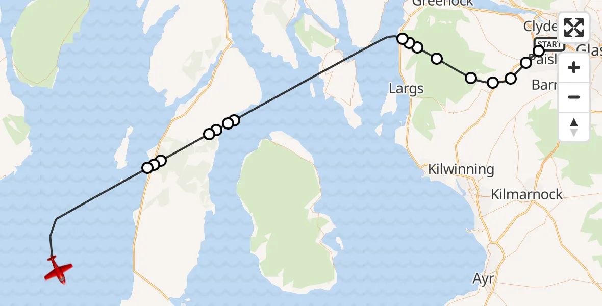 Flight route Air Ambulance Aircraft Glasgow Airport - Inner Seas, 24 September 2026, 14:00