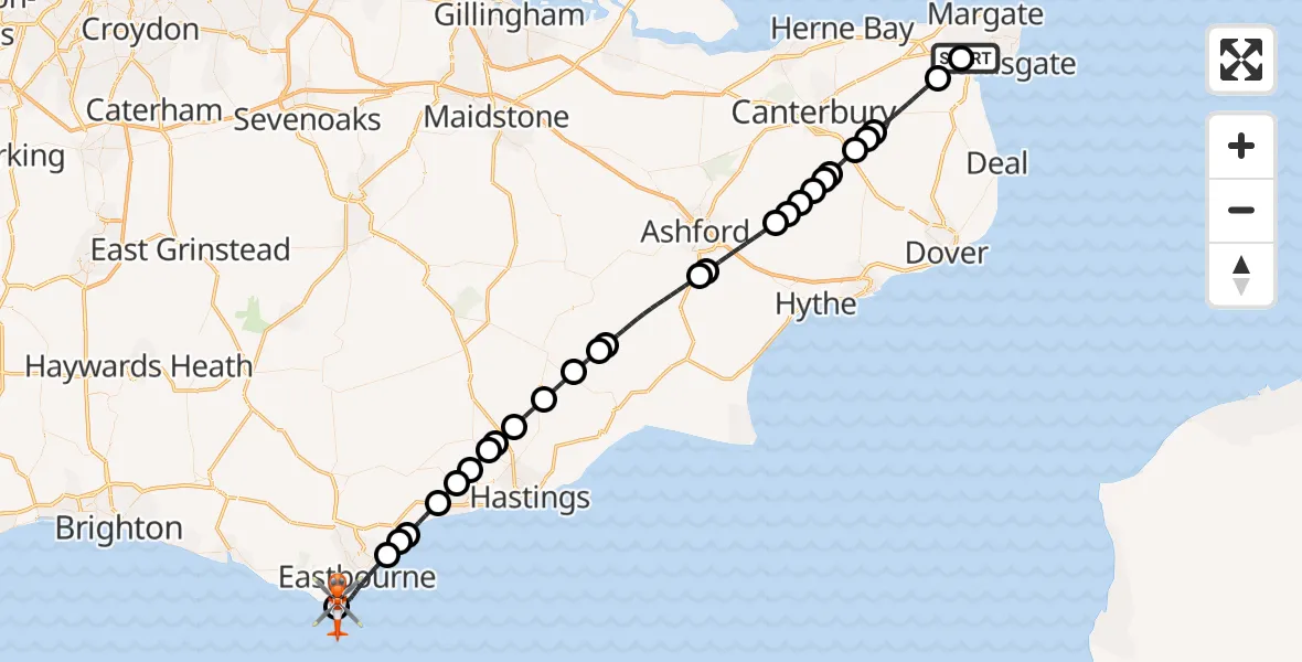 Flight route Coastguard Helicopter Manston Airport - English Channel, 24 September 2026, 14:22