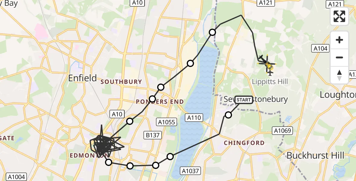Flight route Police Helicopter Chingford - Sewardstonebury, 24 September 2026, 14:35