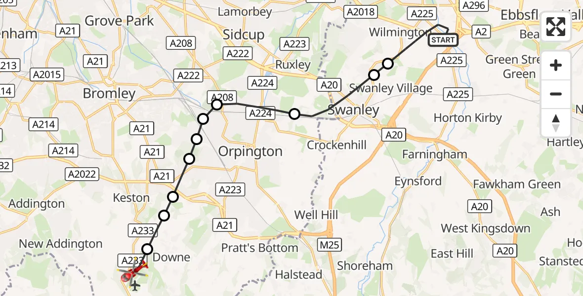 Flight route Air Ambulance Helicopter Dartford - London Biggin Hill Airport, 24 September 2026, 14:42