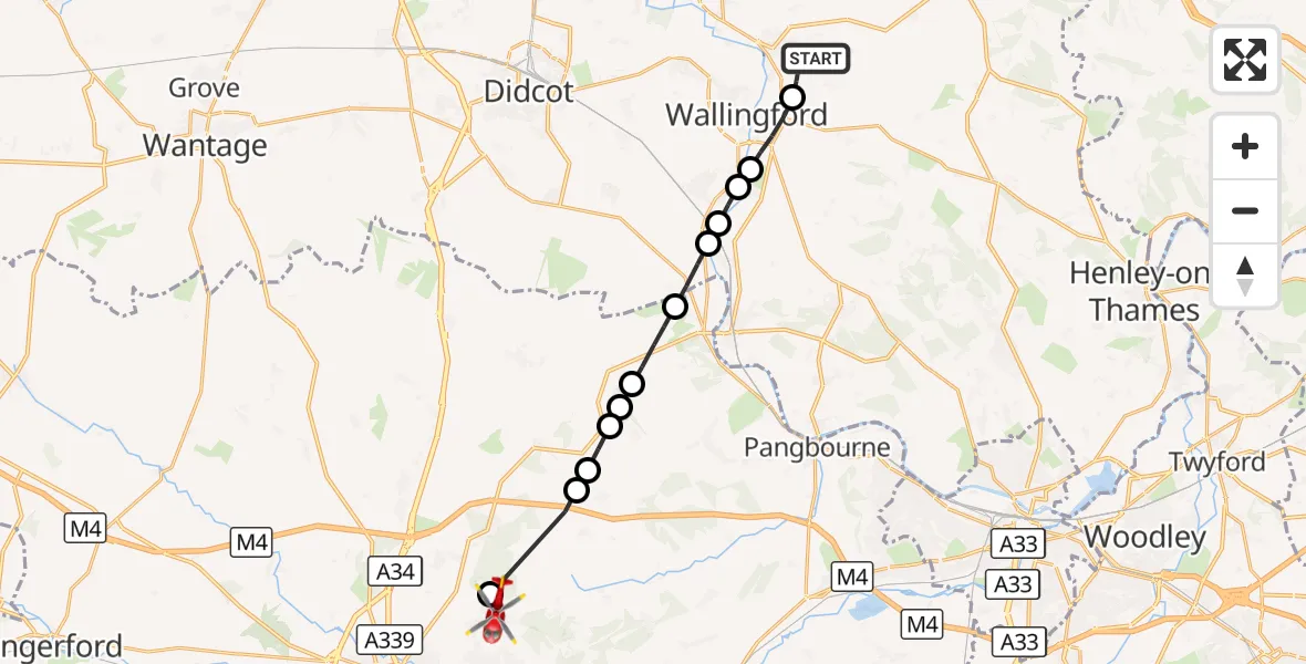 Flight route Air Ambulance Helicopter RAF Benson - Cold Ash, 24 September 2026, 15:15