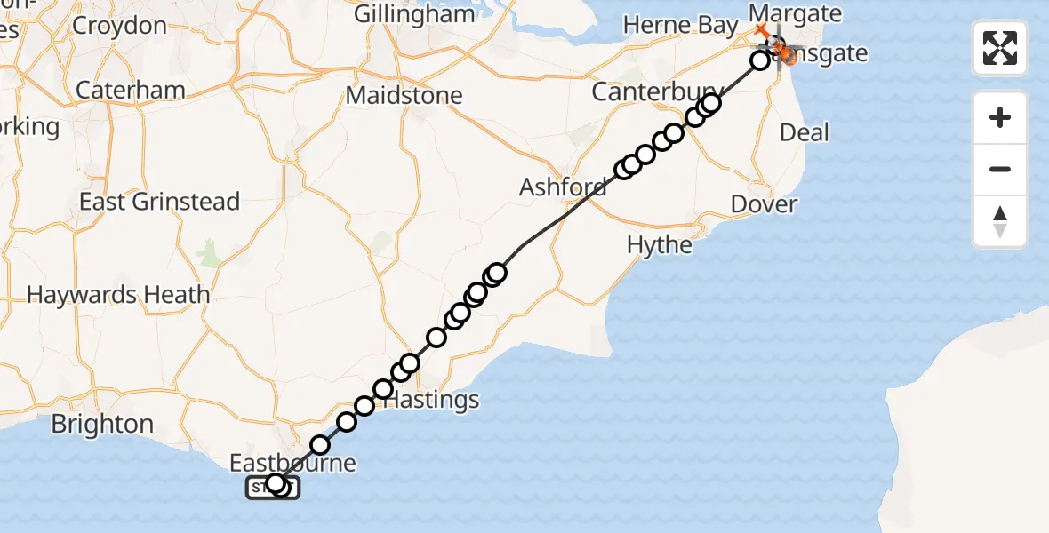 Flight route Coastguard Helicopter Eastbourne - Manston Airport, 24 September 2026, 15:32