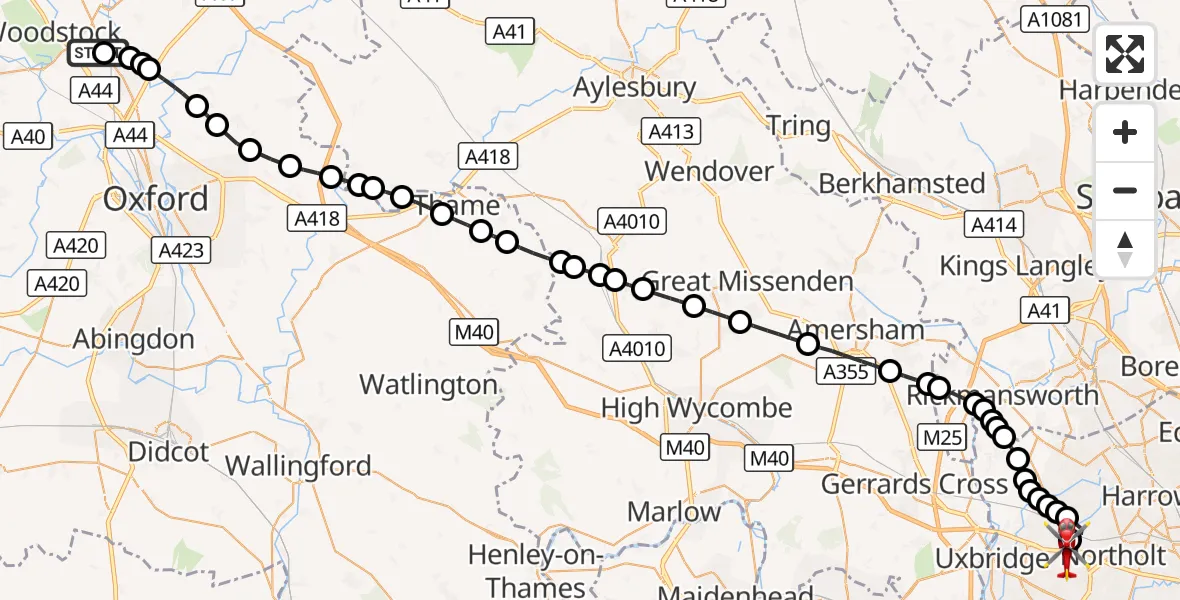 Flight route Air Ambulance Helicopter London Oxford Airport - RAF Northolt, 24 September 2026, 15:50