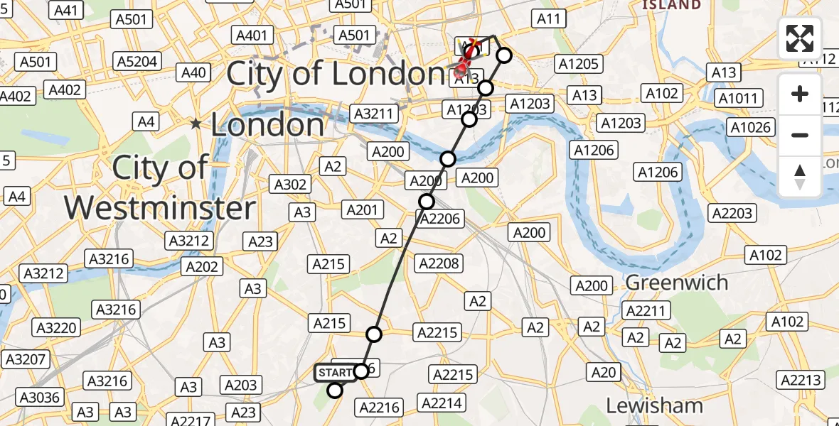 Flight route Air Ambulance Helicopter Kings College London Hospital - Royal London Hospital, 24 September 2026, 15:50