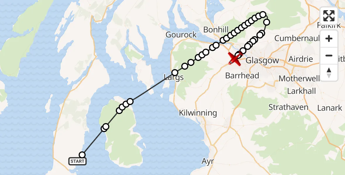 Flight route Air Ambulance Aircraft Peninver - Glasgow Airport, 24 September 2026, 16:02