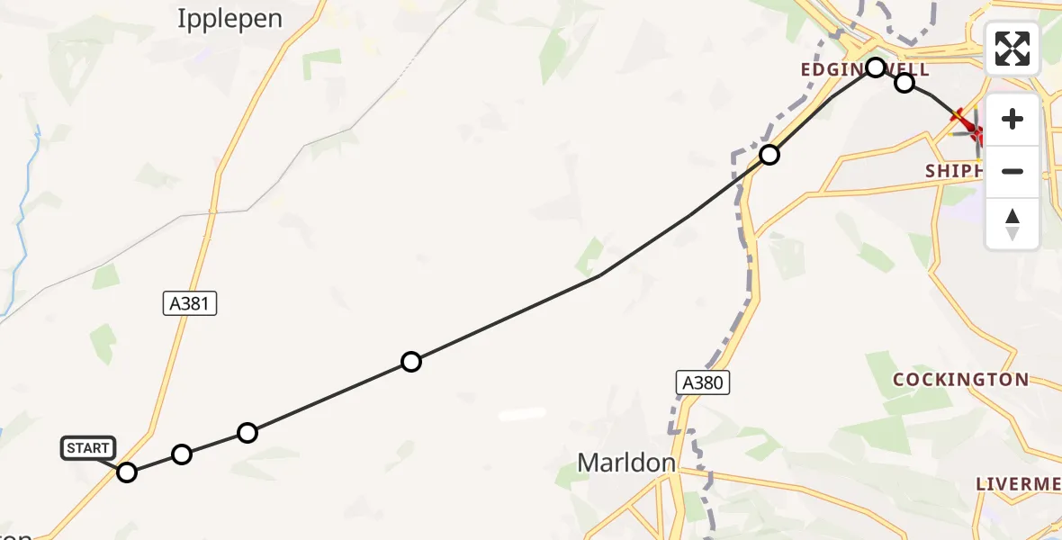 Flight route Air Ambulance Helicopter Littlehempston - Torquay, 24 September 2026, 16:41