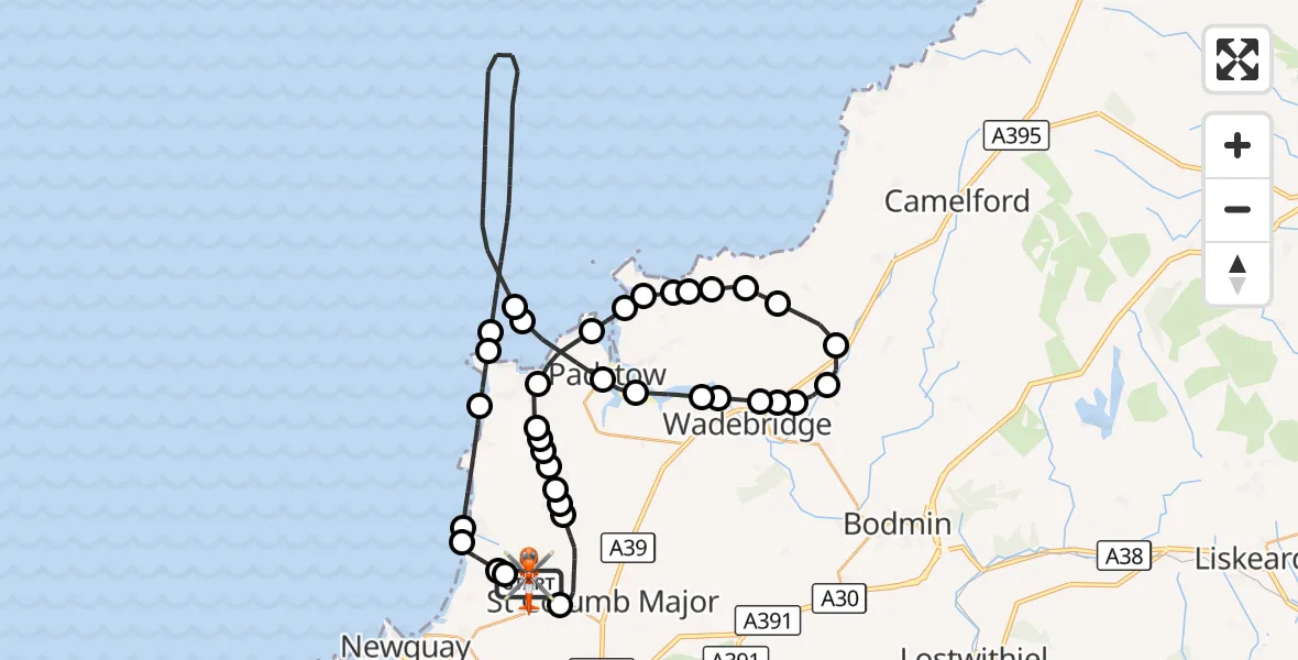Flight route Coastguard Helicopter Cornwall Airport Newquay - Cornwall Airport Newquay, 24 September 2026, 16:52