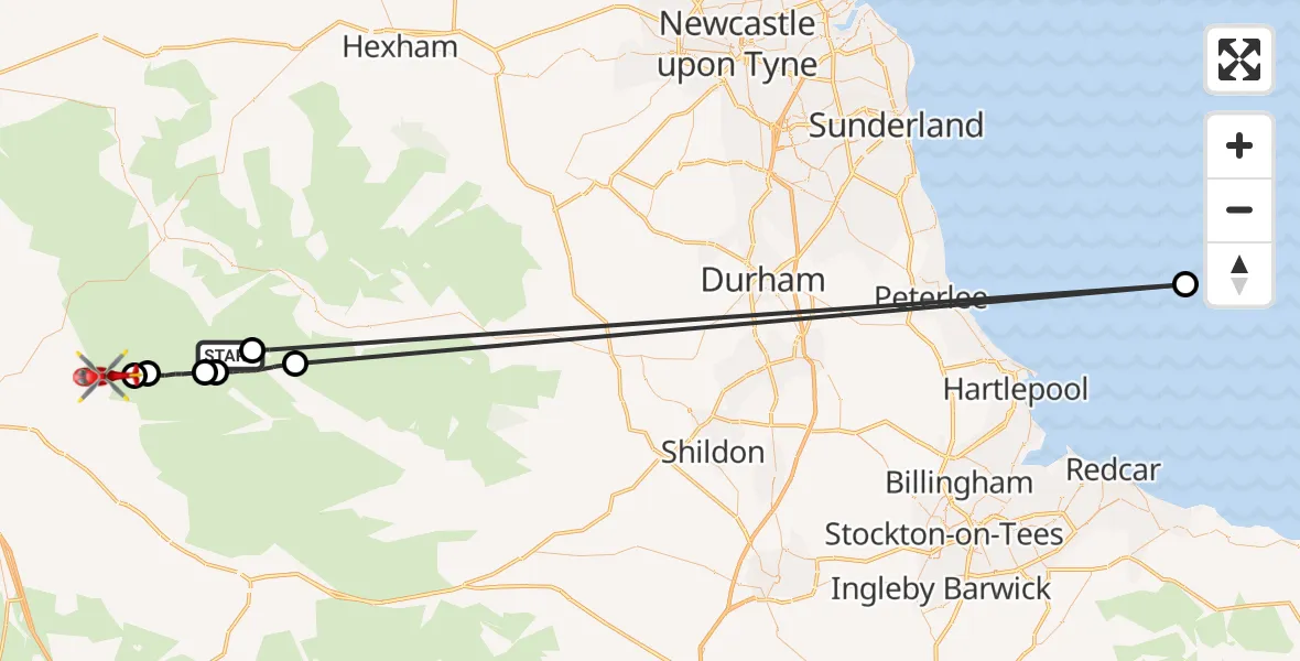 Flight route Air Ambulance Helicopter Alston Moor - Culgaith, 24 September 2026, 16:57