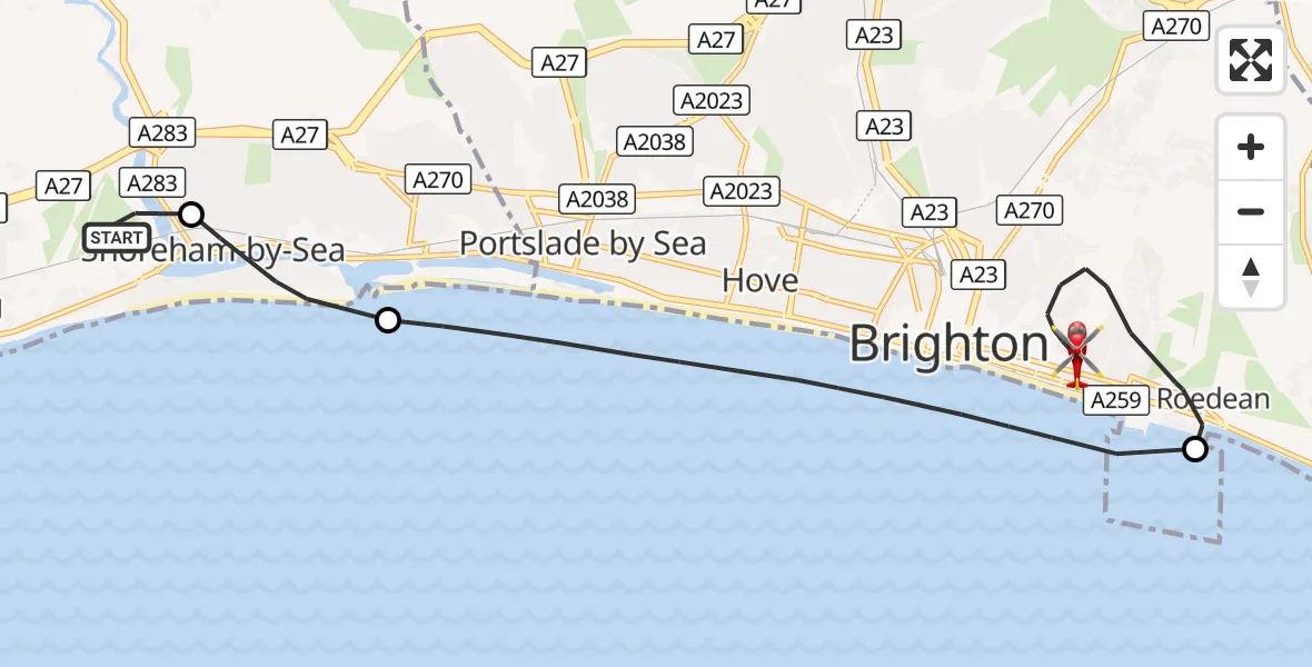 Flight route Air Ambulance Helicopter Brighton City Airport - Brighton, 24 September 2026, 17:02