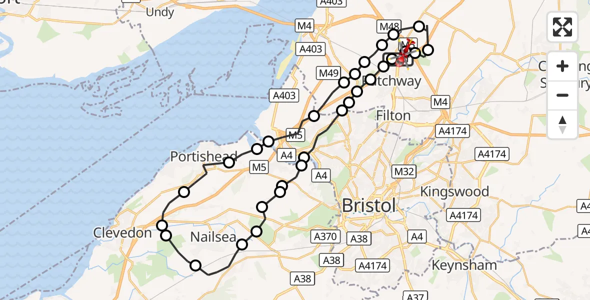 Flight route Air Ambulance Helicopter Patchway - Almondsbury Helicopter Base, 24 September 2026, 17:11