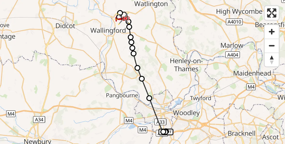 Flight route Air Ambulance Helicopter Reading - RAF Benson, 24 September 2026, 17:25