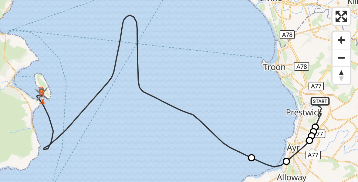 Flight route Coastguard Helicopter Glasgow Prestwick Airport - Inner Seas, 24 September 2026, 17:49