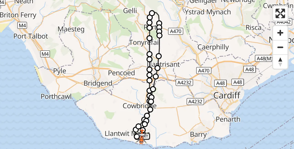Flight route Coastguard Helicopter MOD St Athan - MOD St Athan, 24 September 2026, 18:04