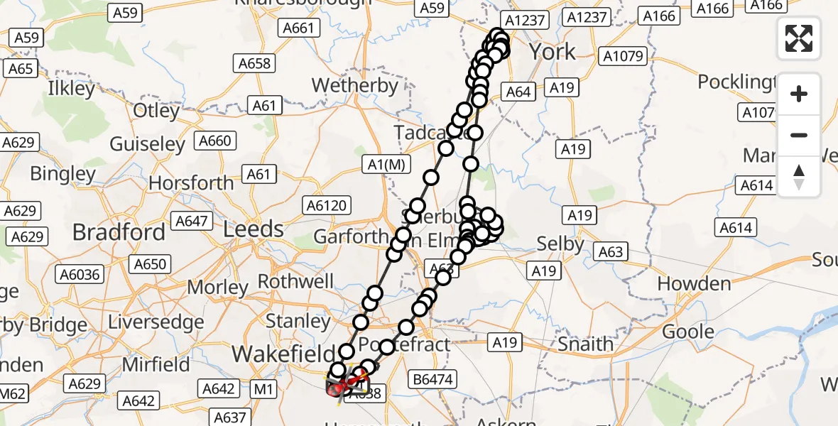 Flight route Air Ambulance Helicopter YAA Nostell Helicopter Port - YAA Nostell Helicopter Port, 24 September 2026, 18:54