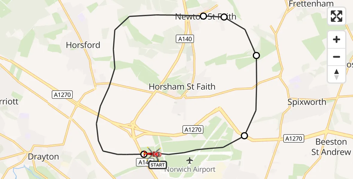 Flight route Air Ambulance Helicopter Norwich Airport - Norwich Airport, 24 September 2026, 19:51
