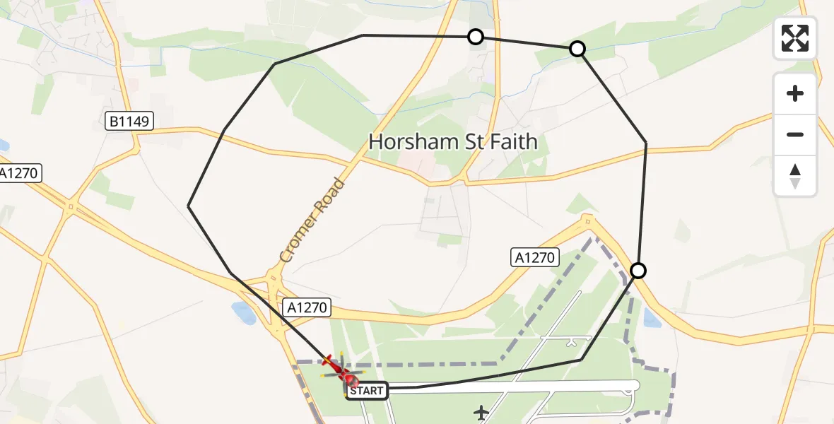 Flight route Air Ambulance Helicopter Norwich Airport - Norwich Airport, 24 September 2026, 20:08