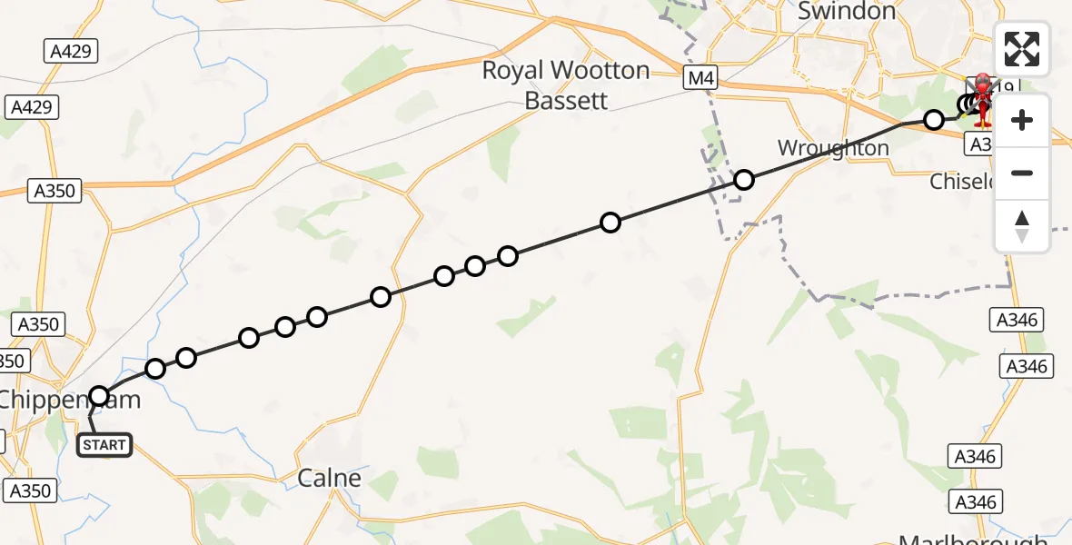 Flight route Air Ambulance Helicopter Chippenham - Great Western Hospital, 24 September 2026, 20:12