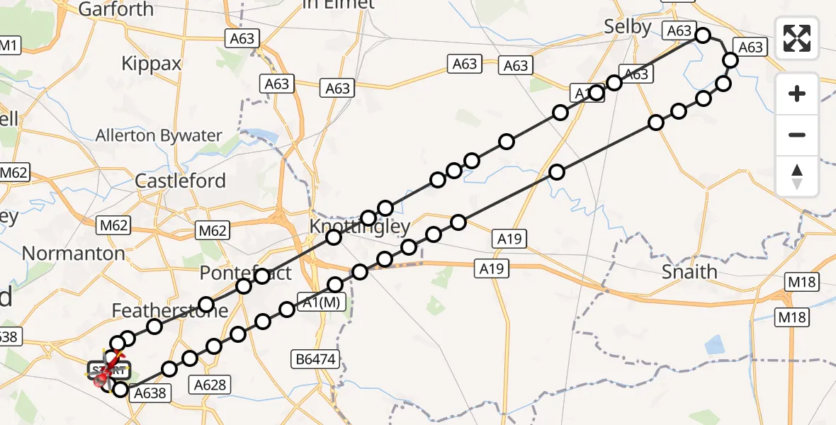 Flight route Air Ambulance Helicopter YAA Nostell Helicopter Port - YAA Nostell Helicopter Port, 24 September 2026, 23:47