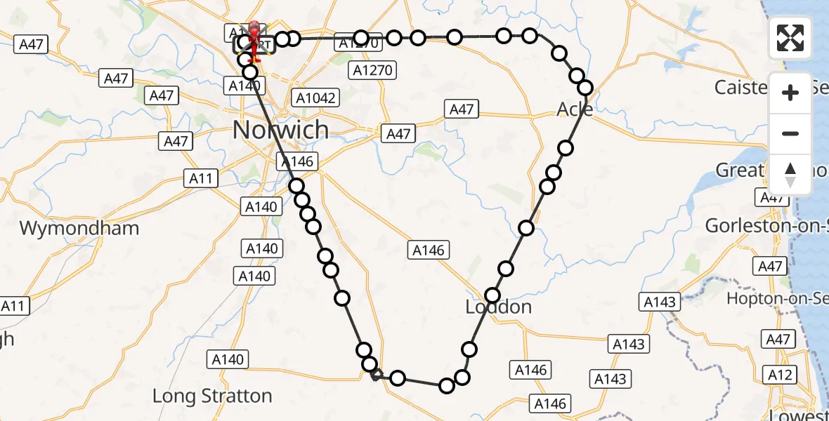 Flight route Air Ambulance Helicopter Norwich Airport - Norwich Airport, 25 September 2026, 08:02