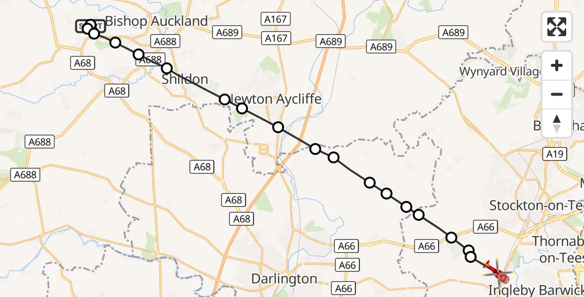Flight route Air Ambulance Helicopter Witton Park - Eaglescliffe, 25 September 2026, 08:36