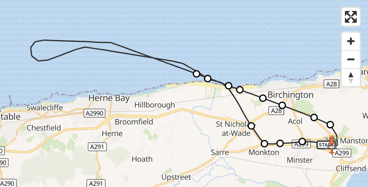 Flight route Coastguard Helicopter Manston Airport - Manston Airport, 25 September 2026, 09:11