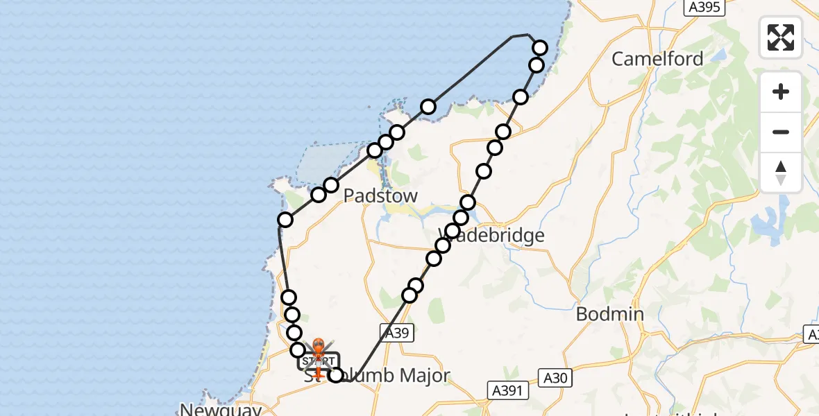 Flight route Coastguard Helicopter Cornwall Airport Newquay - Cornwall Airport Newquay, 25 September 2026, 09:22