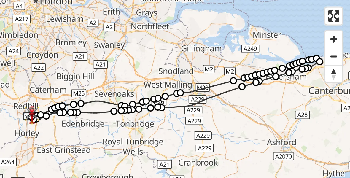 Flight route Air Ambulance Helicopter Redhill Aerodrome - Redhill Aerodrome, 25 September 2026, 09:22