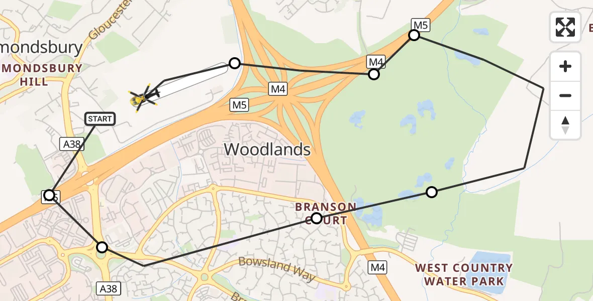 Flight route Police Helicopter Almondsbury Helicopter Base - Almondsbury Helicopter Base, 25 September 2026, 09:27