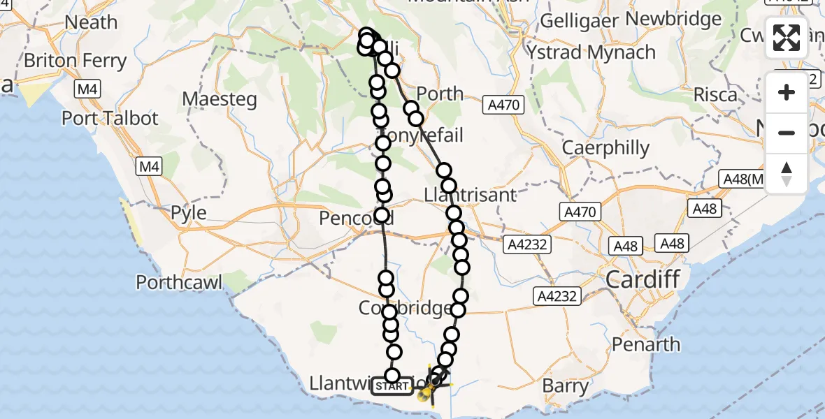 Flight route Police Helicopter Boverton - MOD St Athan, 25 September 2026, 09:38