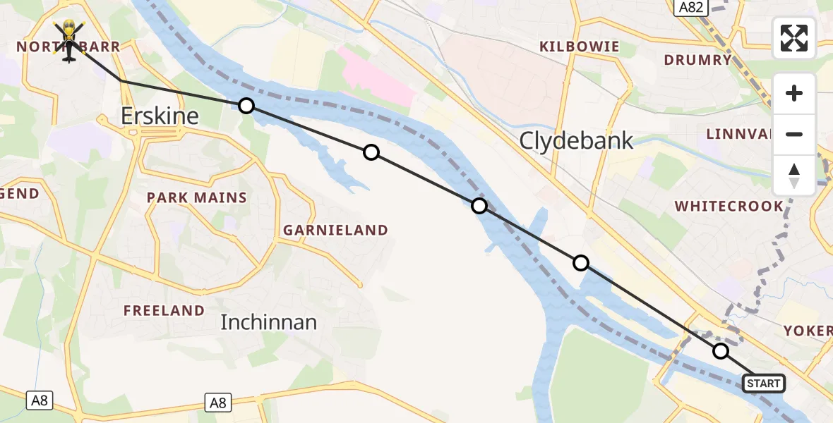 Flight route Police Helicopter Glasgow - Erskine, 25 September 2026, 09:39