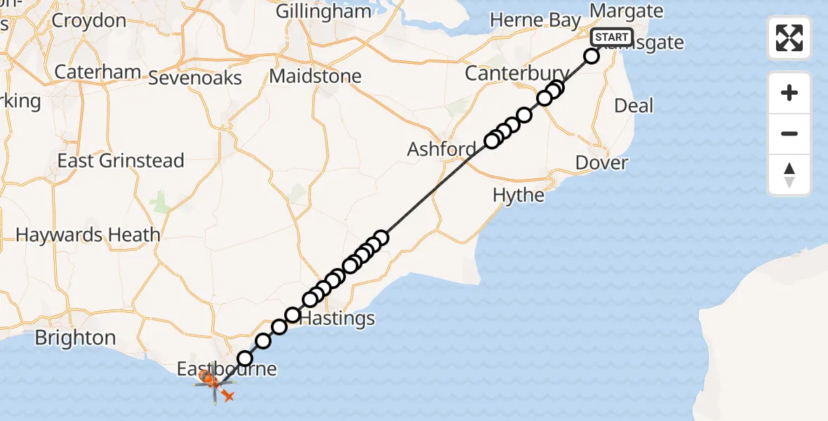 Flight route Coastguard Helicopter Manston Airport - Eastbourne, 25 September 2026, 10:12