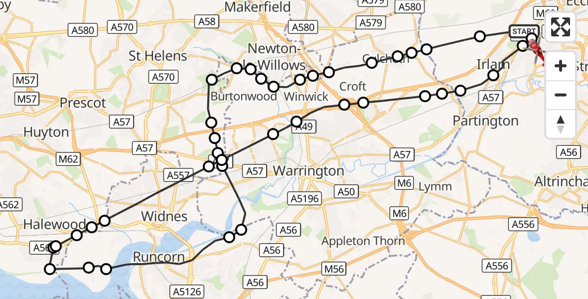 Flight route Air Ambulance Helicopter Manchester Barton Aerodrome - Flixton, 25 September 2026, 10:14