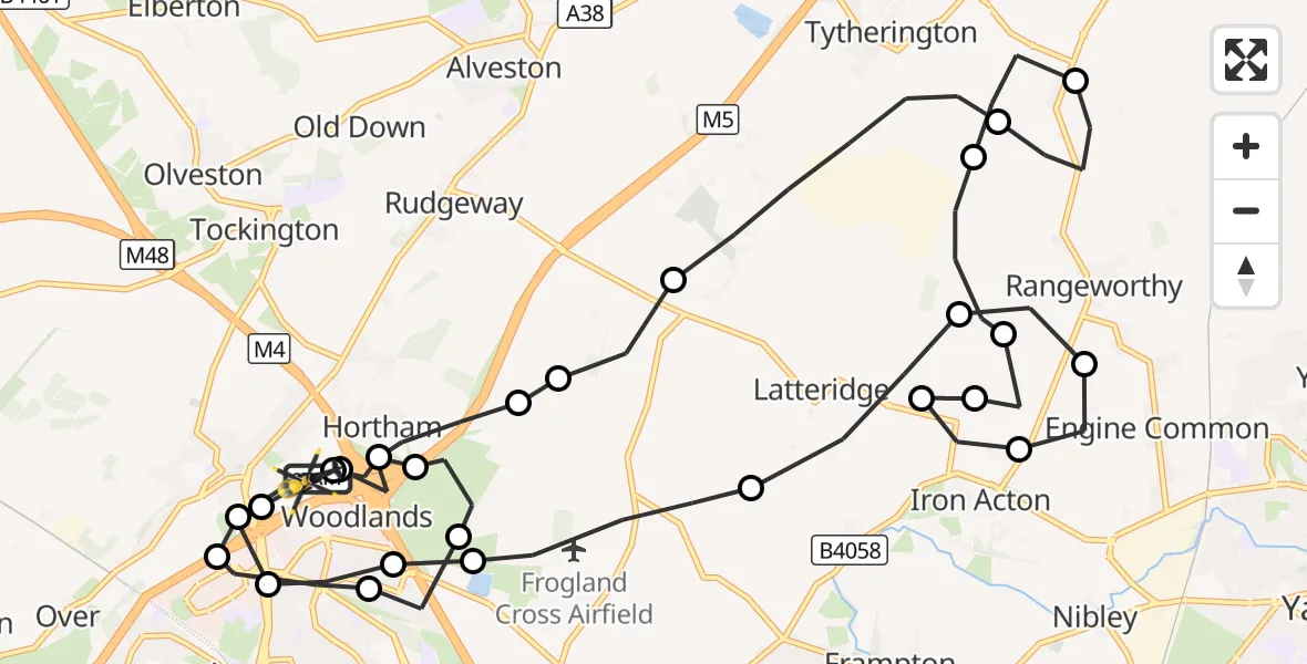 Flight route Police Helicopter Almondsbury Helicopter Base - Almondsbury Helicopter Base, 25 September 2026, 10:28
