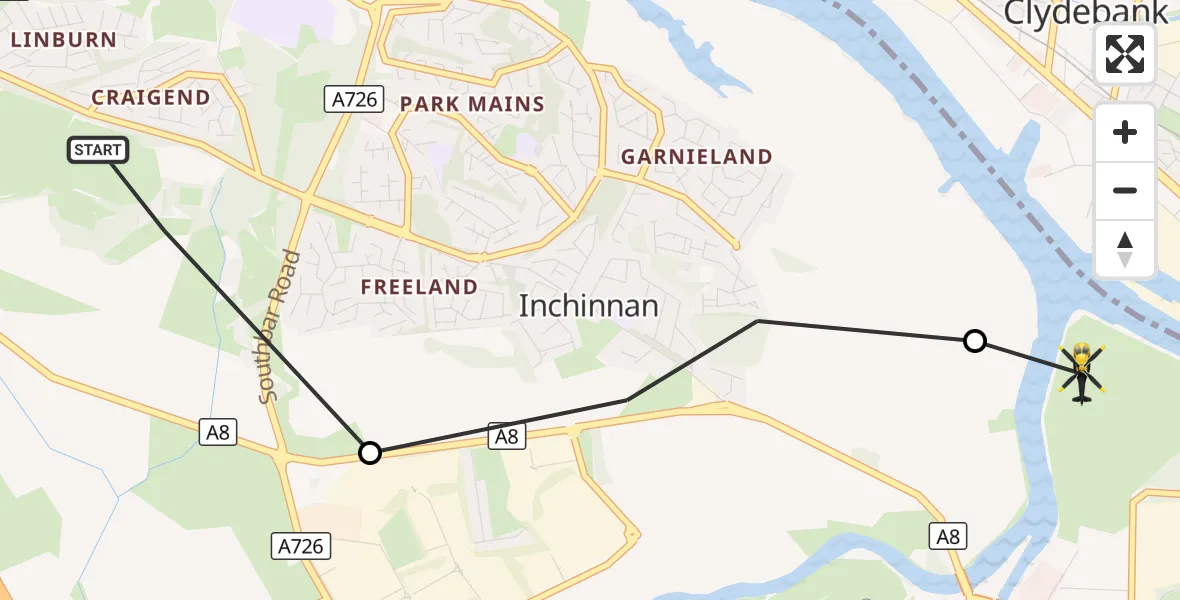 Flight route Police Helicopter Erskine - Clydebank, 25 September 2026, 10:34