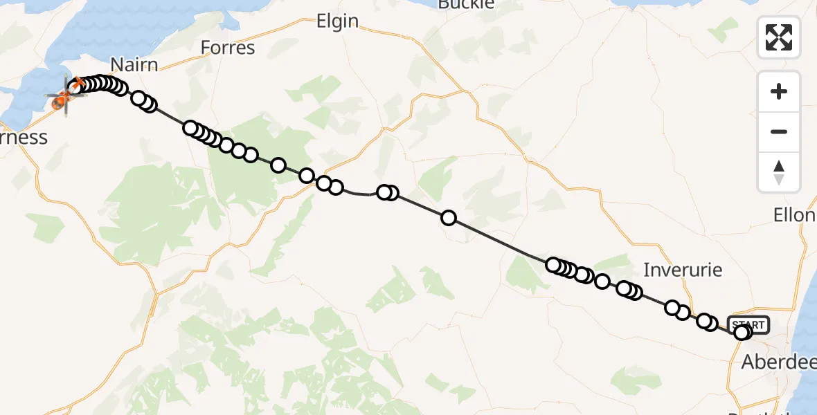 Flight route Coastguard Helicopter Aberdeen International Airport - Inverness Airport, 25 September 2026, 10:51