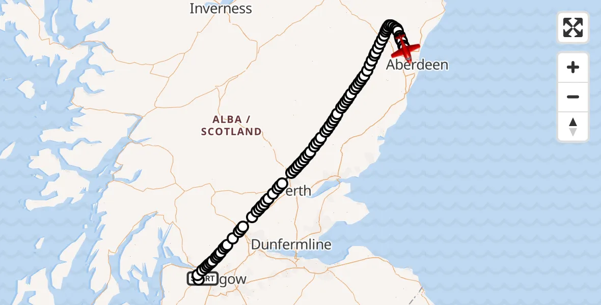 Flight route Air Ambulance Aircraft Glasgow Airport - Aberdeenshire, 25 September 2026, 10:58