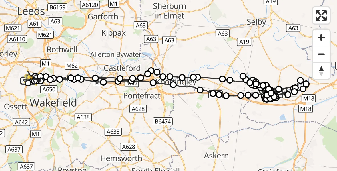 Flight route Police Helicopter East Ardsley - East Ardsley, 25 September 2026, 11:38
