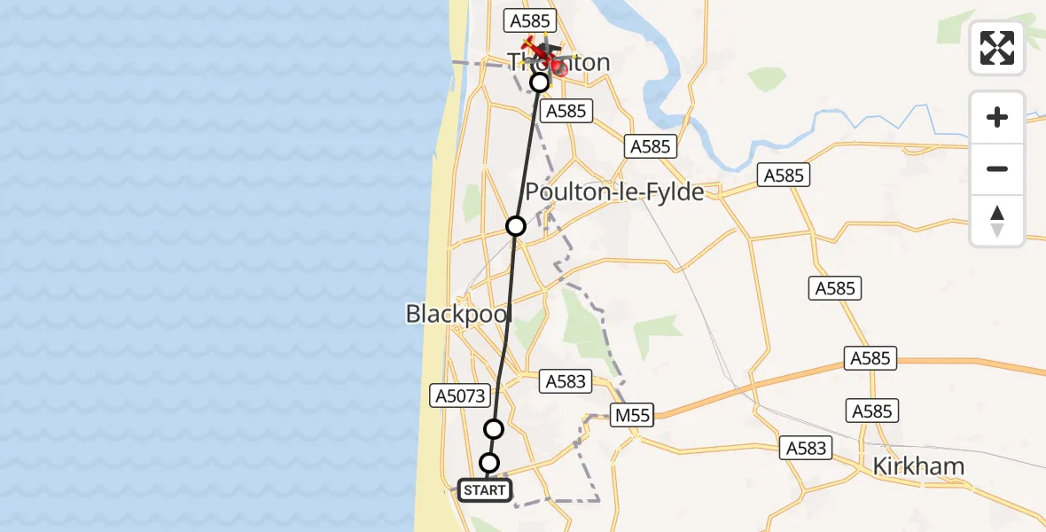 Flight route Air Ambulance Helicopter Blackpool Airport - Thornton, 25 September 2026, 12:10