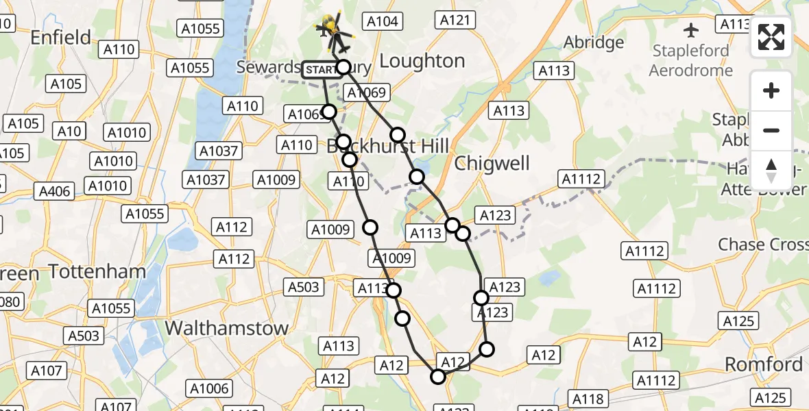 Flight route Police Helicopter Sewardstonebury - Sewardstonebury, 25 September 2026, 12:13
