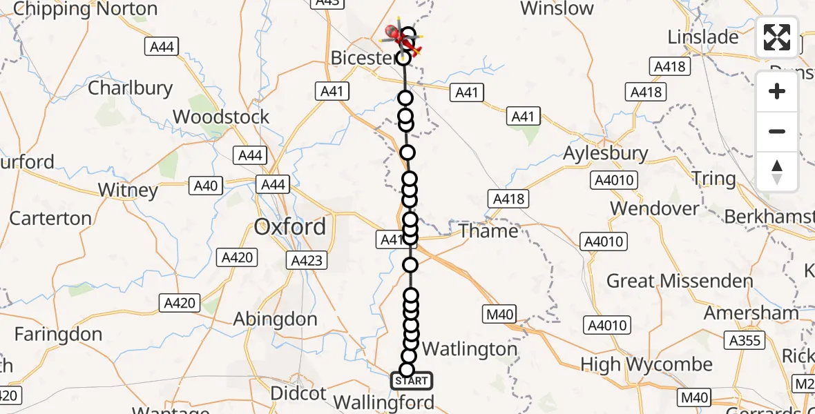 Flight route Air Ambulance Helicopter RAF Benson - Field Farm Helistrip, 25 September 2026, 12:27