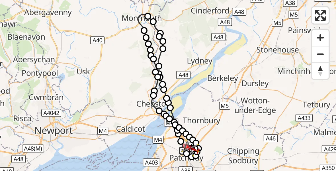 Flight route Air Ambulance Helicopter Almondsbury - Almondsbury Helicopter Base, 25 September 2026, 12:52