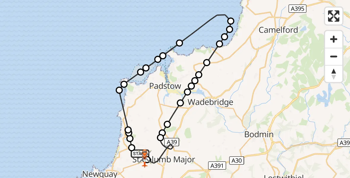 Flight route Coastguard Helicopter Cornwall Airport Newquay - Cornwall Airport Newquay, 25 September 2026, 13:05